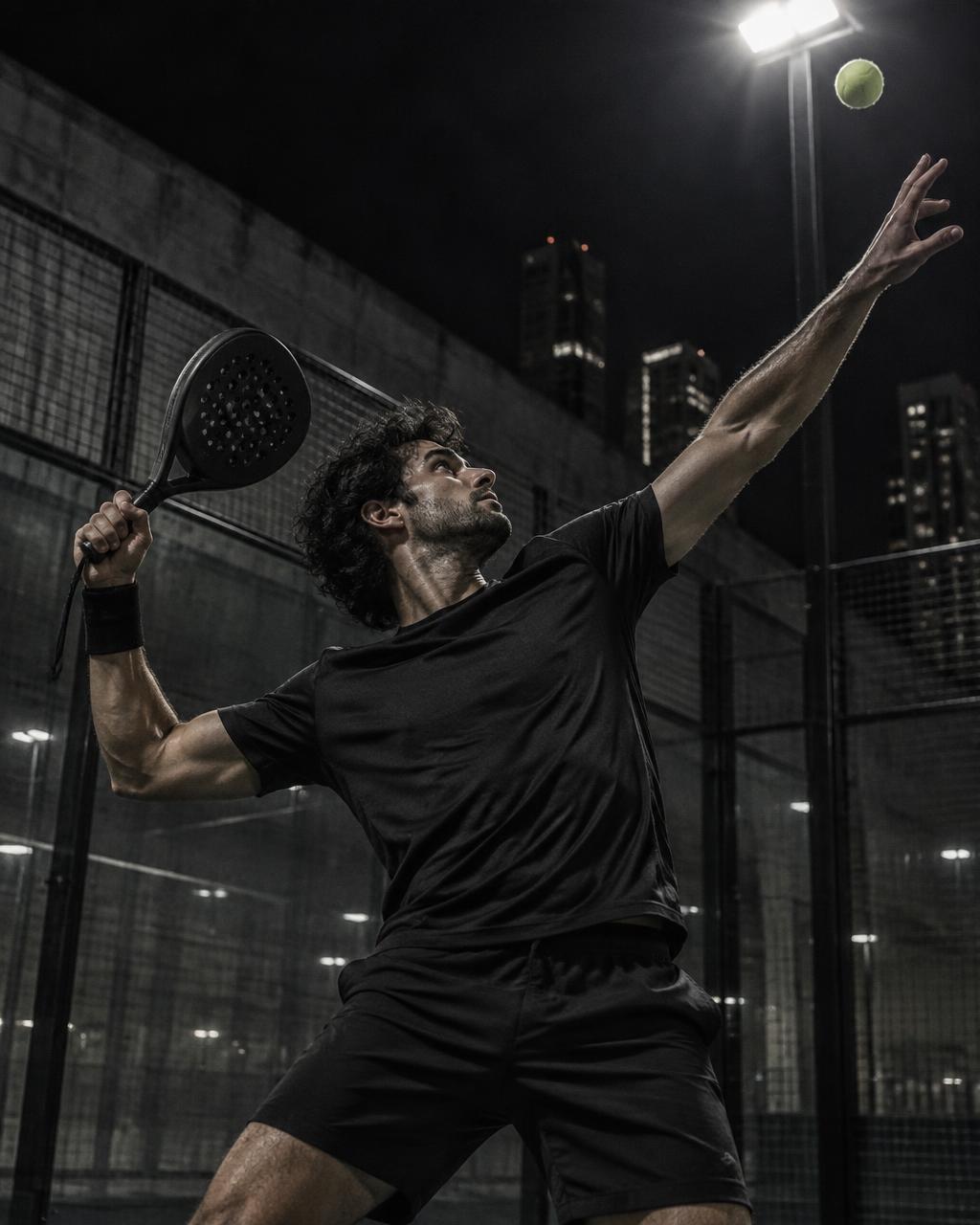 Padel-Smash unter Flutlicht