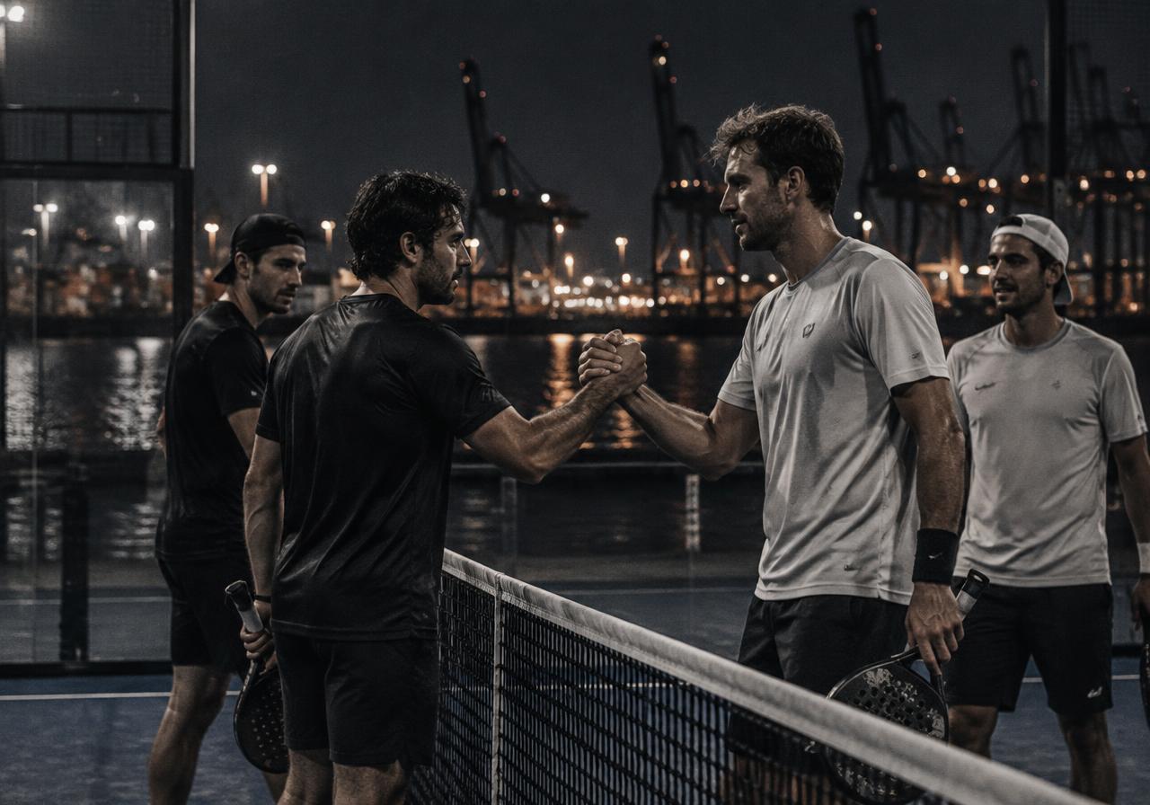 Vier Spieler nach einem Match im Hamburger Hafen